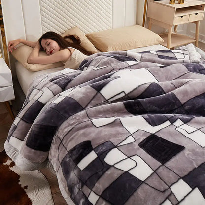 Two People Simple Geometric Printed Blanket Autumn Winter Bedroom Office Nap Quilt Anti Static Machine Washable Bedding Sheets.