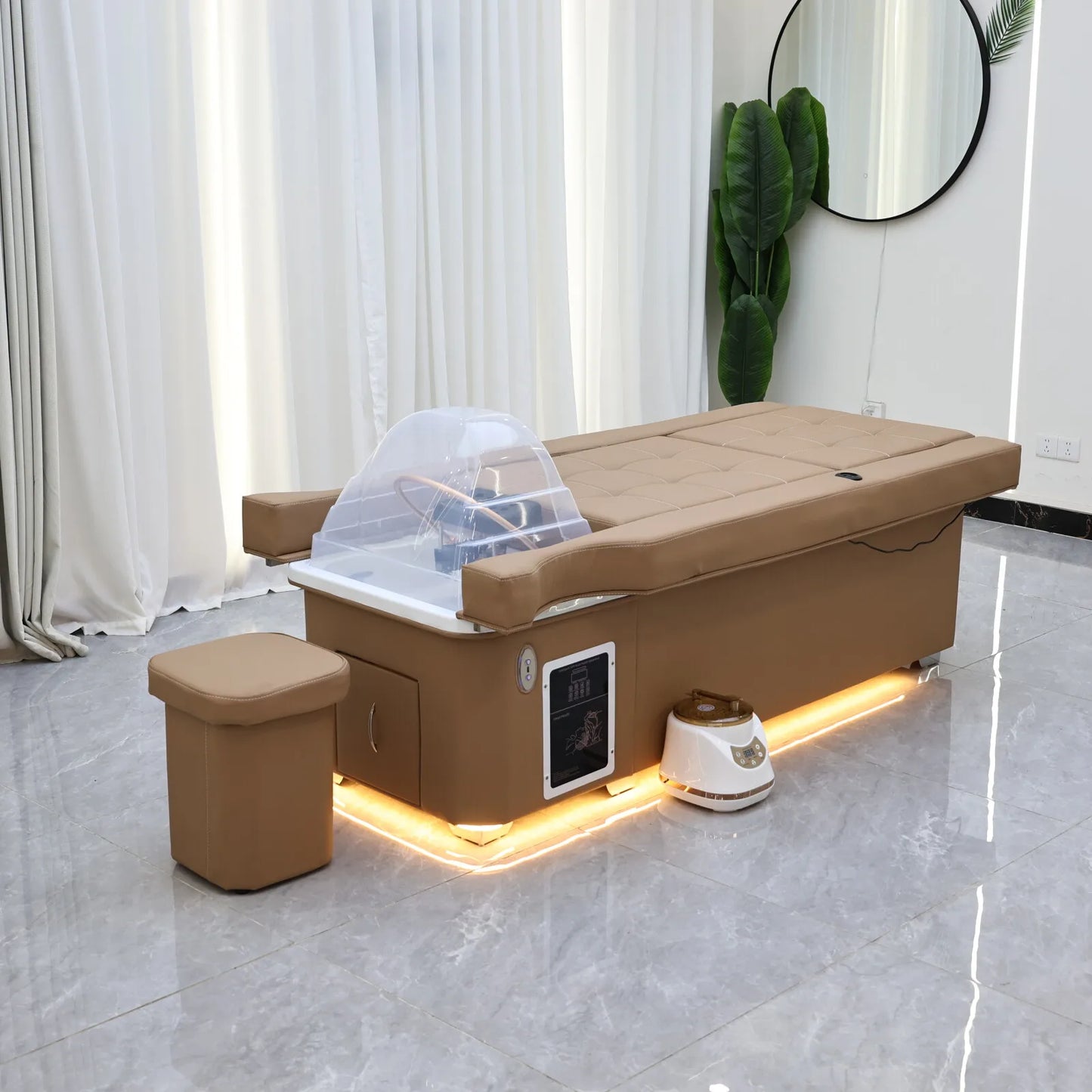 XinSheng 2025 Elektrischer Lift-Shampoo-Bett-Massagetisch – All-in-One-Salonstation mit Begasung, Fußbad und Haarwaschbecken