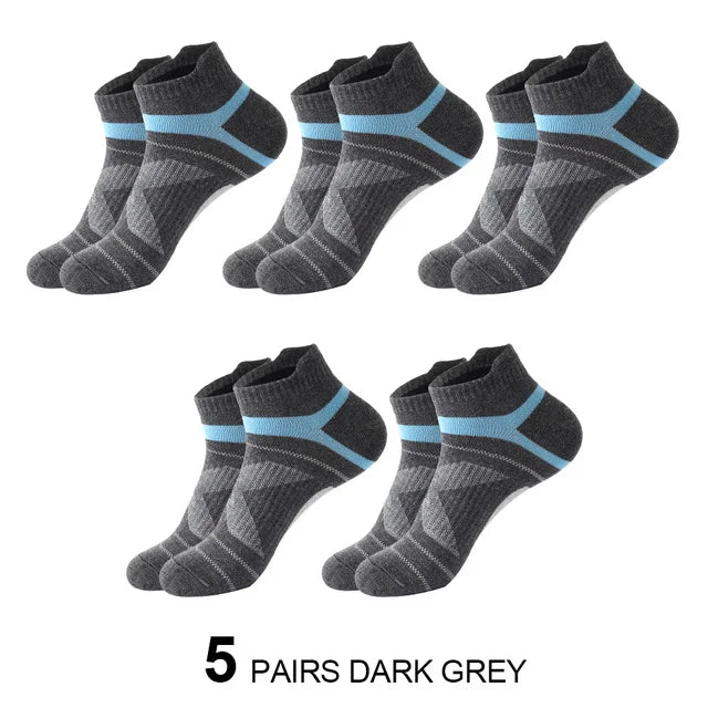 5 Pairs High Quality Socks Men Summer Outdoor Casual Cotton Socks Short Breathable Black Ankle Socks Run Sports Socks Size 38-45