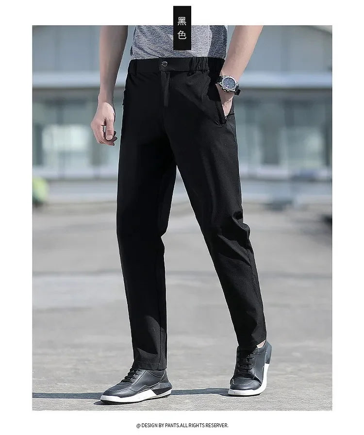 Ice Silk Men's Summer Pants Elastic Waist Straight Leg Trouser Male Quick Dry Big Size Large Plus Stretch 6XL 7XL Work Outdoor.