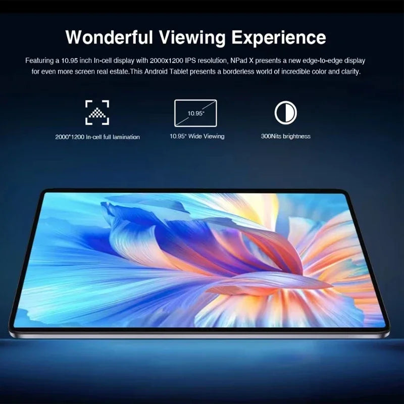 N-ONE NPad X1 Tablet PC 8GB RAM+128GB ROM 10.95'' 2000*1200 FHD IPS Android 13 4G LTE 8-Cores MTK G99 Fast Charging WIFI BT5.1.