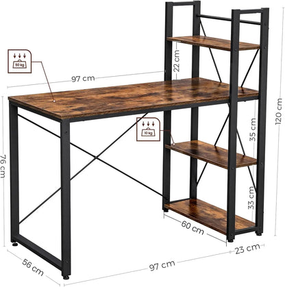 VASAGLE Schreibtisch Computertisch, 120 / 137,2 cm, mit Regalböden rechts oder links