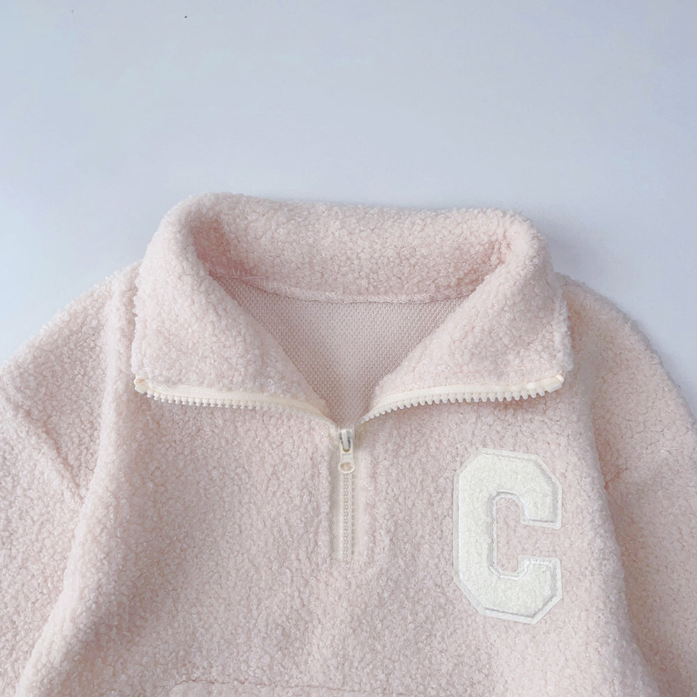 Bear Leader Girls' Set 2023 New Children's Autumn New Lamb Fleece Standing Collar Pullover Top+Pants Two Piece Kids' Fashion Set.