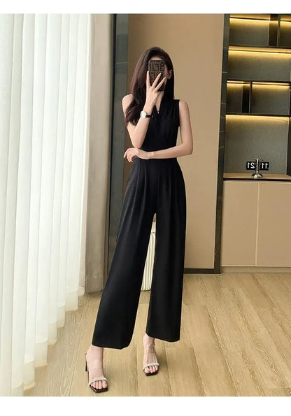 Women's Wide Leg Jumpsuit Pants 2025 Summer New Casual Straight Tube Sports Overalls V-neck Sleeveless Bodysuit For Women Romper