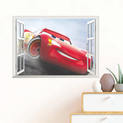 3d Macqueen Cars Broken Hole Wall Sticker For Kids Bedroom Home Decoration Cartoon Anime Mural Art Pvc Movie Poster Boys Decals.