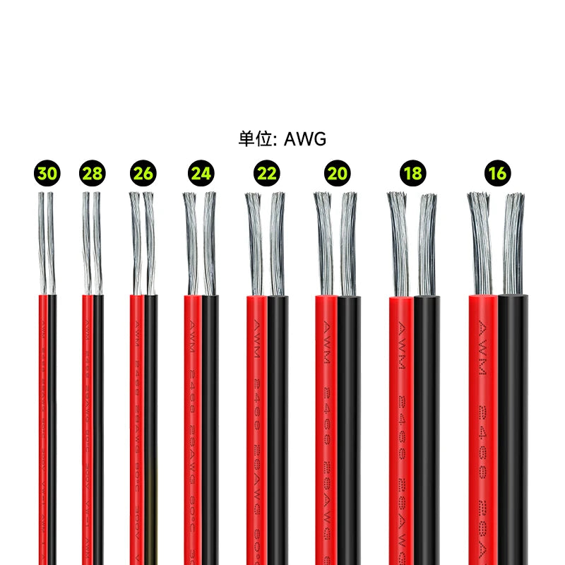10M~50M 16 18 20 22 24 26 28 30AWG 2Pins Copper Wire DIY LED Lamp Connector Red & Black Flat Ribbon Cable 300V 80C.
