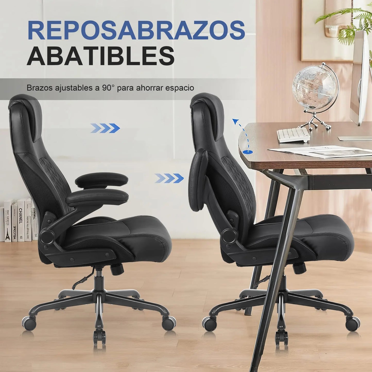 Ralex-Stuhl Ergonomischer Bürostuhl mit 200 kg Tragkraft, PU-Leder-Schreibtischstuhl mit Lordosenstütze und hochklappbaren Armlehnen,