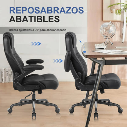 Ralex-Stuhl Ergonomischer Bürostuhl mit 200 kg Tragkraft, PU-Leder-Schreibtischstuhl mit Lordosenstütze und hochklappbaren Armlehnen,