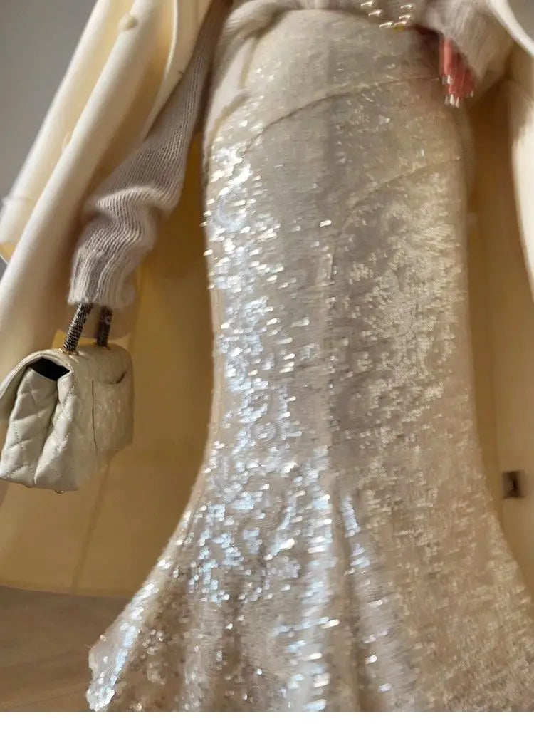 Weißer Mantel im französischen Stil, High-End-Temperament, Herbst-Winter, langer Wollmantel, 2025, neuer Damen-Wollmantel, modische lose Oberbekleidung.