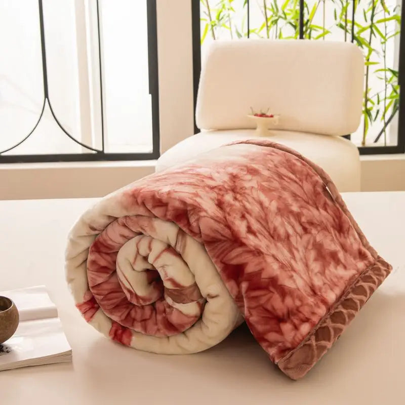 Nordic Style Geometric Printed Blanket Two Person Winter Thickened Quilt Coral Fleece Material Easy To Maintain Plush Bed Sheets