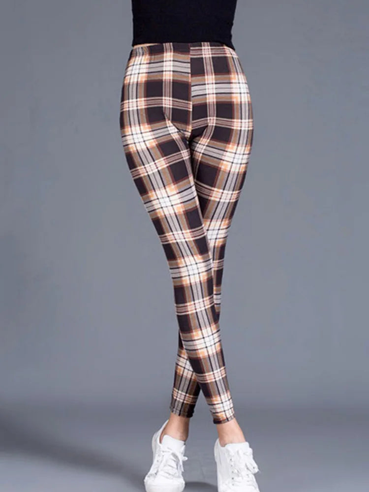 CUHAKCI Mode Plaid Druck Leggings Frauen Sexy Fitness Leggins Grid Floral Streifen Hosen Hohe Taille Bleistift Hosen.