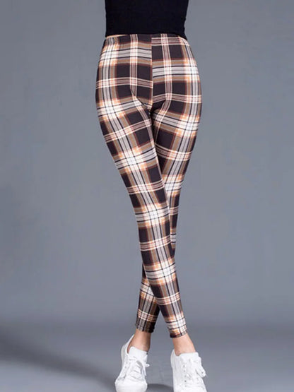 CUHAKCI Mode Plaid Druck Leggings Frauen Sexy Fitness Leggins Grid Floral Streifen Hosen Hohe Taille Bleistift Hosen.