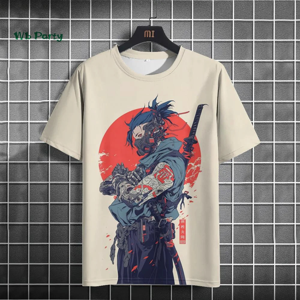 Japanese Men's T-Shirt 3D Cyber Mechanical Pattern Short Sleeve T-Shirt Oversized Harajuku Top Summer Men's Street Casual Tshirt.