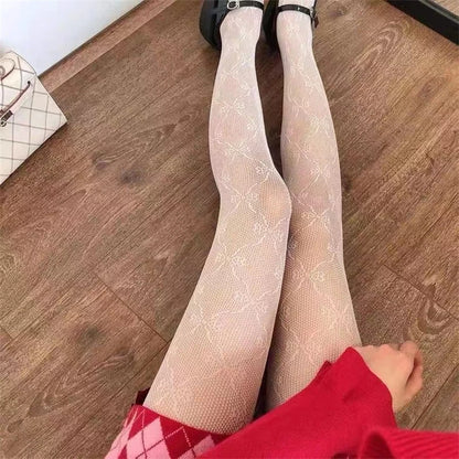 Gothic Women Lolita Leggings Hollowed Out Mesh retro Girls Stockings Japanese Bottomed Lace Pantyhose Floral Rattan Black Tights