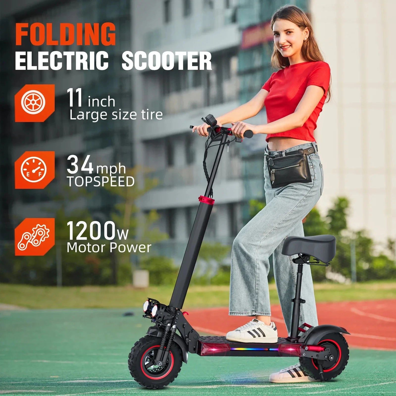 J11 Max E-Scooter 1200W Motor 48V18AH With Seat Commuter Adult Electric Scooter 11" All-Terrain Fold Scooters One-year Warranty.