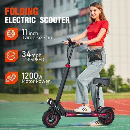 J11 Max E-Scooter 1200W Motor 48V18AH With Seat Commuter Adult Electric Scooter 11" All-Terrain Fold Scooters One-year Warranty.