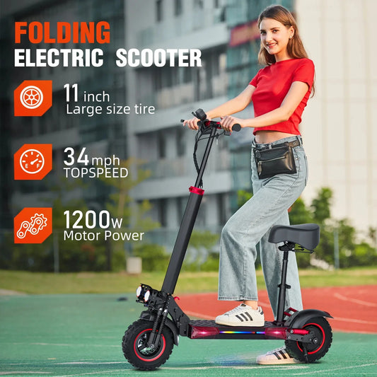 J11 Max E-Scooter 1200W Motor 48V18AH With Seat Commuter Adult Electric Scooter 11" All-Terrain Fold Scooters One-year Warranty.