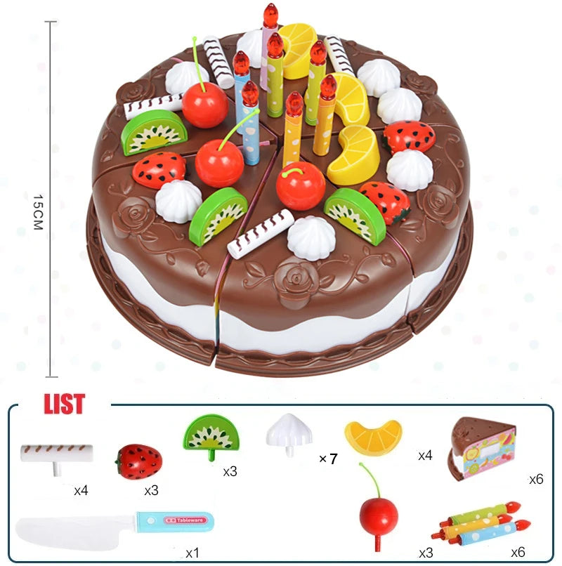 Kids Toy Simulation DIY Birthday Cake Model Kitchen Pretend Play House Cutting Fruit Food Toy for Toddler Children Gift Boy Girl.