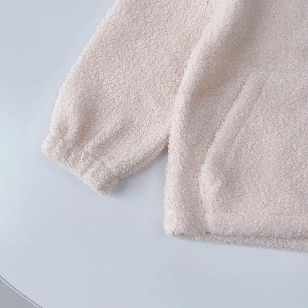 Bear Leader Girls' Set 2023 New Children's Autumn New Lamb Fleece Standing Collar Pullover Top+Pants Two Piece Kids' Fashion Set.