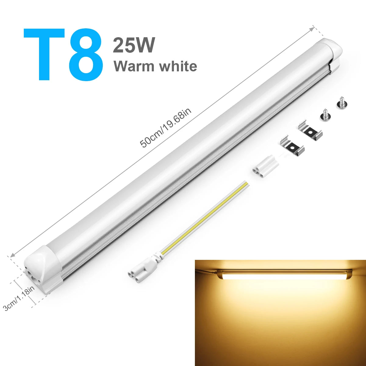 50CM T5 T8 Aluminum LED Light Tube 15W 25W LED Lamp Tube 220V For Desk Work Shop Garage Warehouse Kitchen Cabinet Lighting.