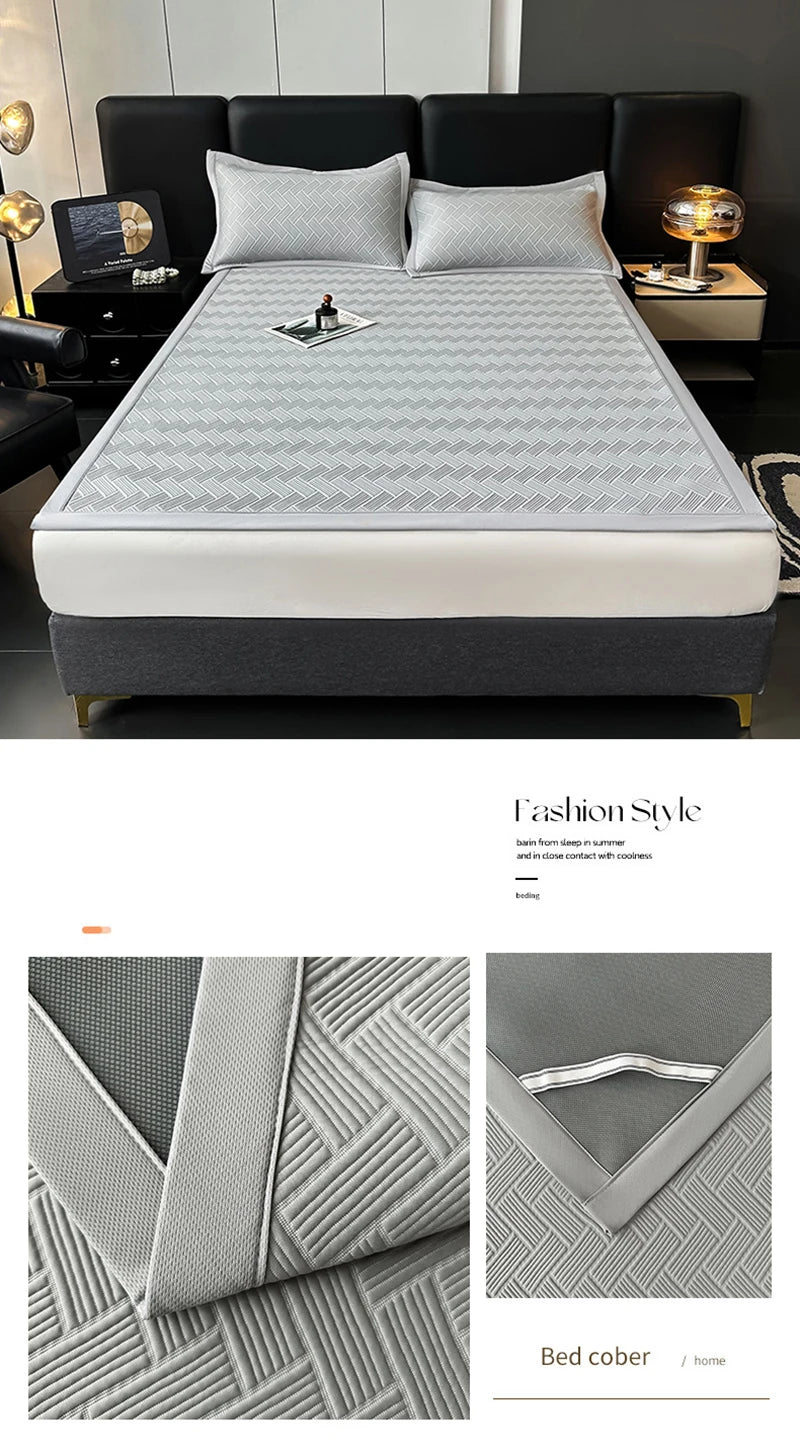 Luxury Summer Carbon Cooling Mat Set Solid Color Queen King Size Bed Mattress and Pillow Case Machine Washable Soft Folding Mat.