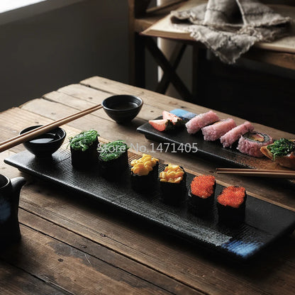 Rectangular Sushi Plate Sashimi Plate Cold Dishes Flat Plate Japanese Ceramic Plate Retro Restaurant Long Plate.
