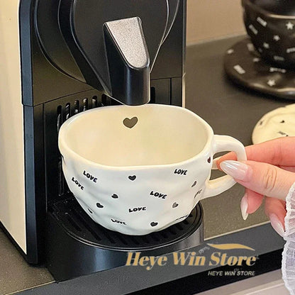 240ml Irregular Ceramic Coffee Cup and Saucer High Appearance Level Afternoon Teacup Office Home Milk Cup Water Cups for Couples.