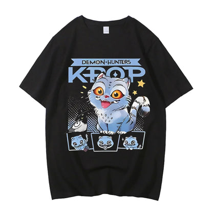 2025 Hot Cartoon KPop Demon Hunters Tiger T-shirt Harajuku O-neck Casual Shirt High Quality Cotton T Shirt Y2k Streetwear.