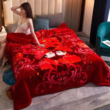 Double layer thickened to 6kg blanket quilt autumn and winter warm fleece wedding blanket cushion bedding