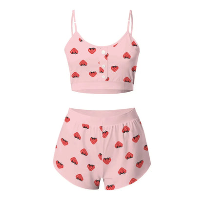 Liebe Gedruckt Spitze Sling Crop Tops und Shorts Sommer 2-Stück Pyjama Set Frauen Nachtwäsche Hause Kleidung Loungewear pijamas.