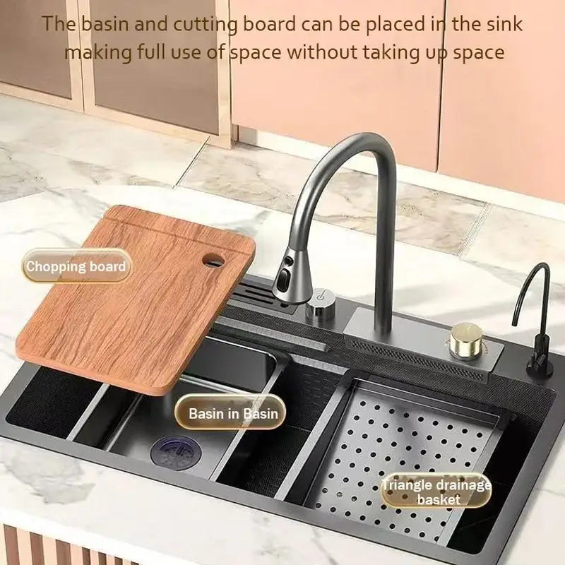 High-end stainless steel Kitchen Sink Matte Square Kitchen Accessories Large Single Sink Wash Basin With Faucet