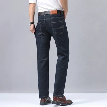 2024 New Brand Men's Fit Straight Lightweight Cotton Stretch Denim Pants Casual Male High Waist Thin Light Blue Business Jeans