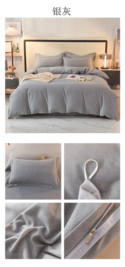 2024 new light luxury solid color thickened cotton abraded four-piece set, pure cotton warm, available in autumn and winter