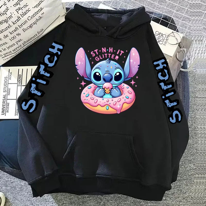 Luxury Brand Women's Hoodies Disney Lilo & Stitch Harajuku Jackets Japanese Fashion Winter Sweaters Women's Warm Sweatshirts.