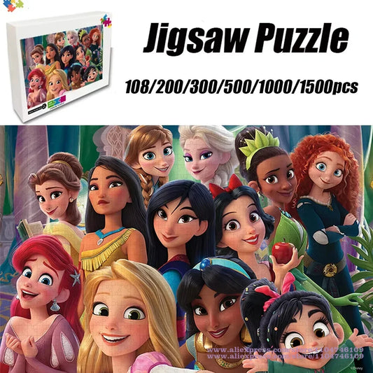 Disney Princess Puzzle Elsa Ariel Snow White Jigsaw Puzzles for Girl Children's Educational Toys Diy Gift108/200/300/500/1000Pcs.