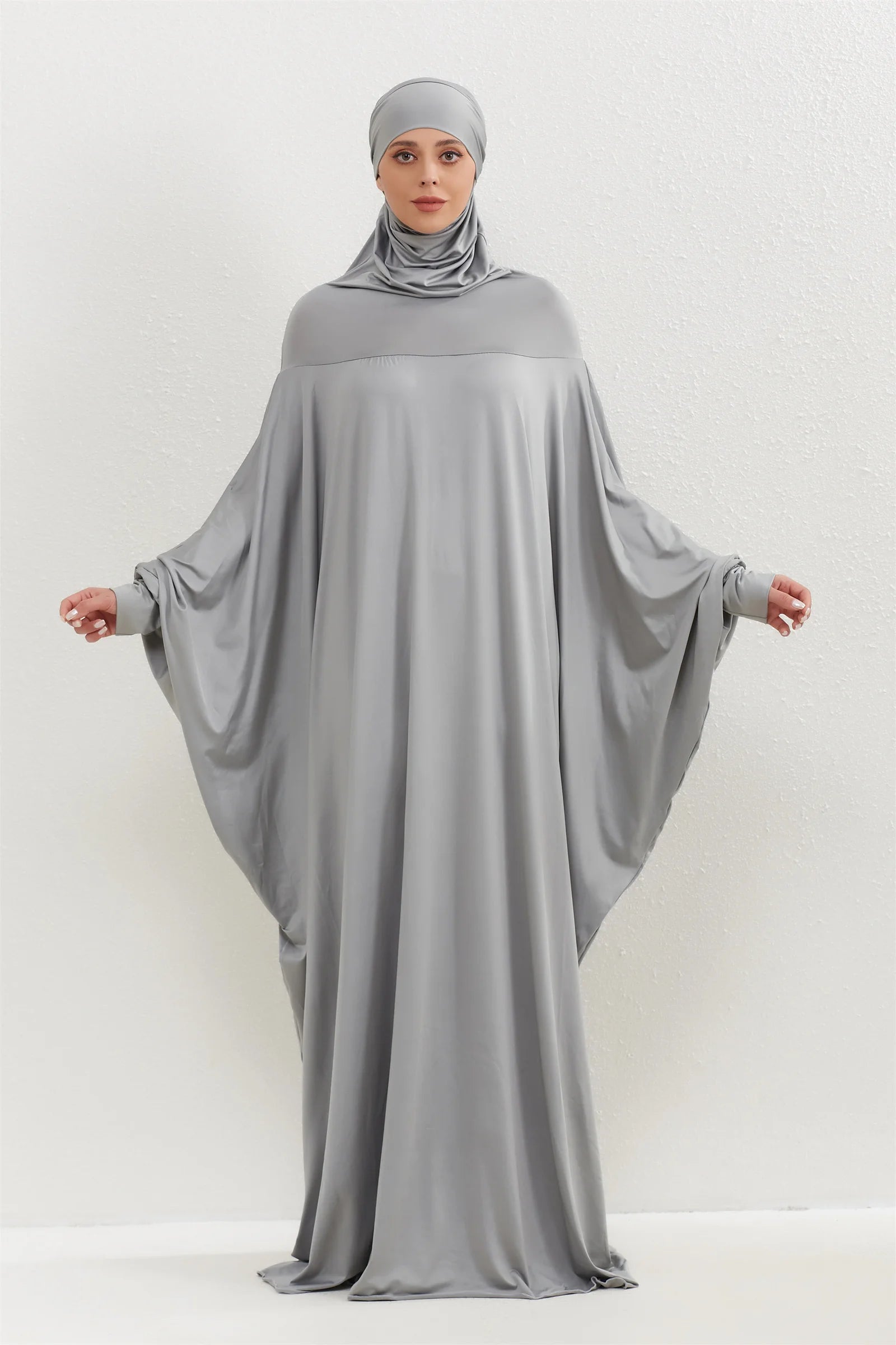 Muslim Abayas Hijab Hooded Smocking Sleeve One-piece Prayer Dress Women Jilbabs Kaftans Islamic Dubai Saudi Robe Turkish Modesty.