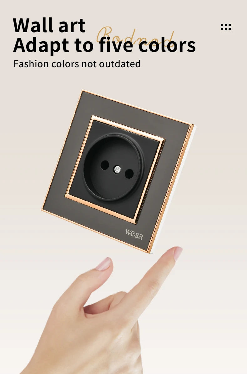 WESA EU-Standard-Spiegel-Acryl-Wandsteckdose, schwarze, flammhemmende Panel-Steckdose, 16 A, Steckdose, keine Standard-Erdung.