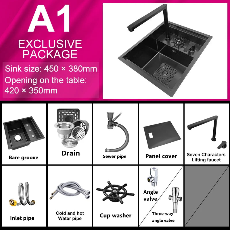 Hidden Cup Washer Bar Tank Stainless Steel Kitchen Sink Multifunctional Wash Basin Mini Small Single Slot With Cover Plate