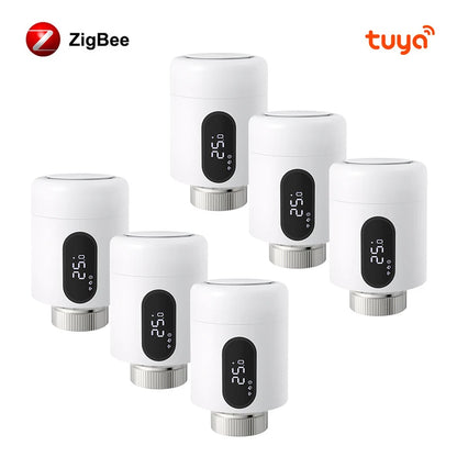 AVATTO 1~6PCS Tuya ZigBee TRV Thermostatic Valve,Smart Thermostat Radiator Actuator With Ambient Light,Alexa Google Home Alice