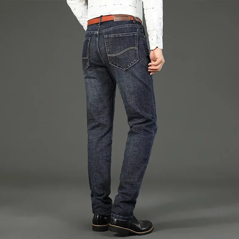 Wthinlee Neue Business männer Jeans Casual Gerade Stretch Mode Klassische Blau Schwarz Arbeit Denim Hosen Männliche Marke Kleidung.