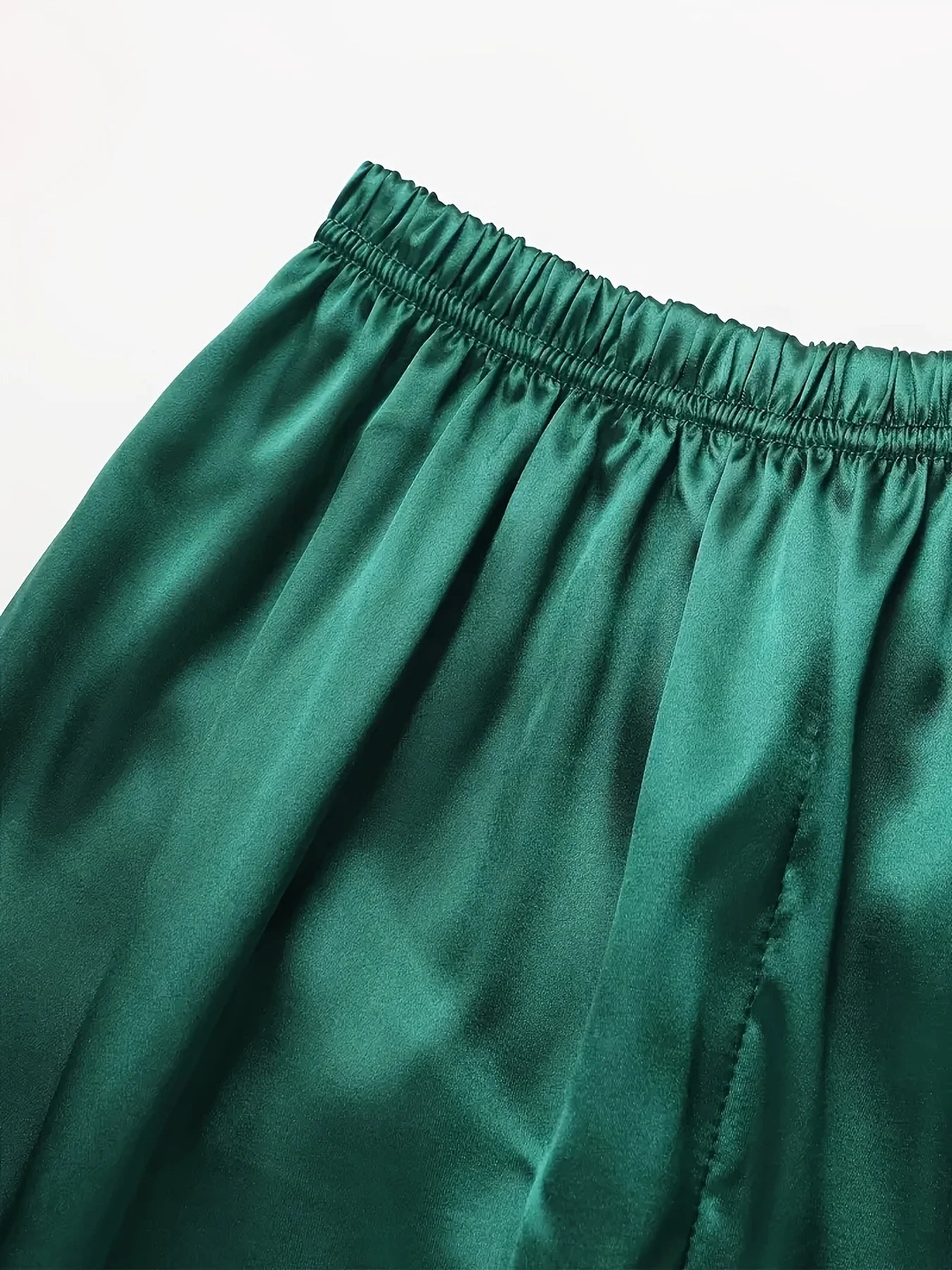 Solides Pyjama-Set mit langen Ärmeln, Knopfleiste, Revers, Oberteil und Hose, Pyjama-Set, Damen-Nachtwäsche und Loungewear