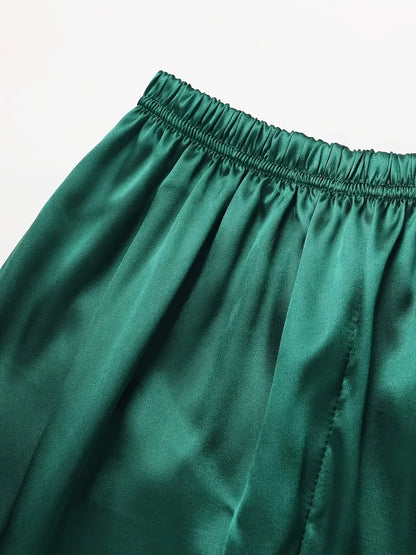 Solides Pyjama-Set mit langen Ärmeln, Knopfleiste, Revers, Oberteil und Hose, Pyjama-Set, Damen-Nachtwäsche und Loungewear