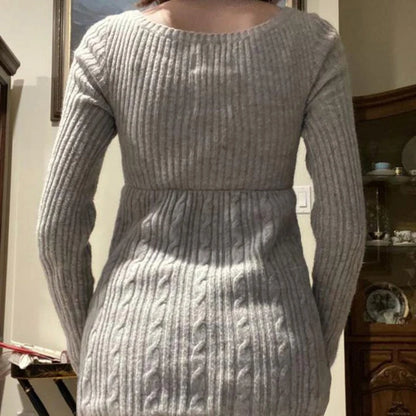 Vintage Babydoll Tops Pullover Lady Ästhetische Kokette Strickpullover Outfit Herbst Square Neck Langarm Strickwaren Pullover Y2k.