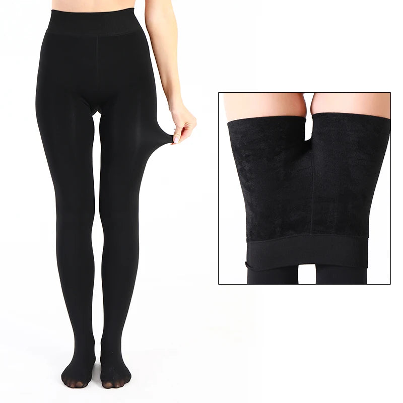 Kave 300G Thicken Thermal Tights Leggings Women Winter Fleece Velvet Thermo Stockings High Waist Elastic Slim Pantyhose 2024