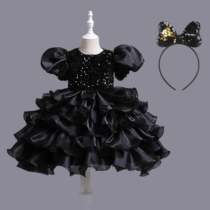 Kinder kleid schwarz Prinzessin Anhänger Kleid Kinder kleid Blumen kleid 4 bis 12 Jahre Mädchen Klavier Performance Kleid.