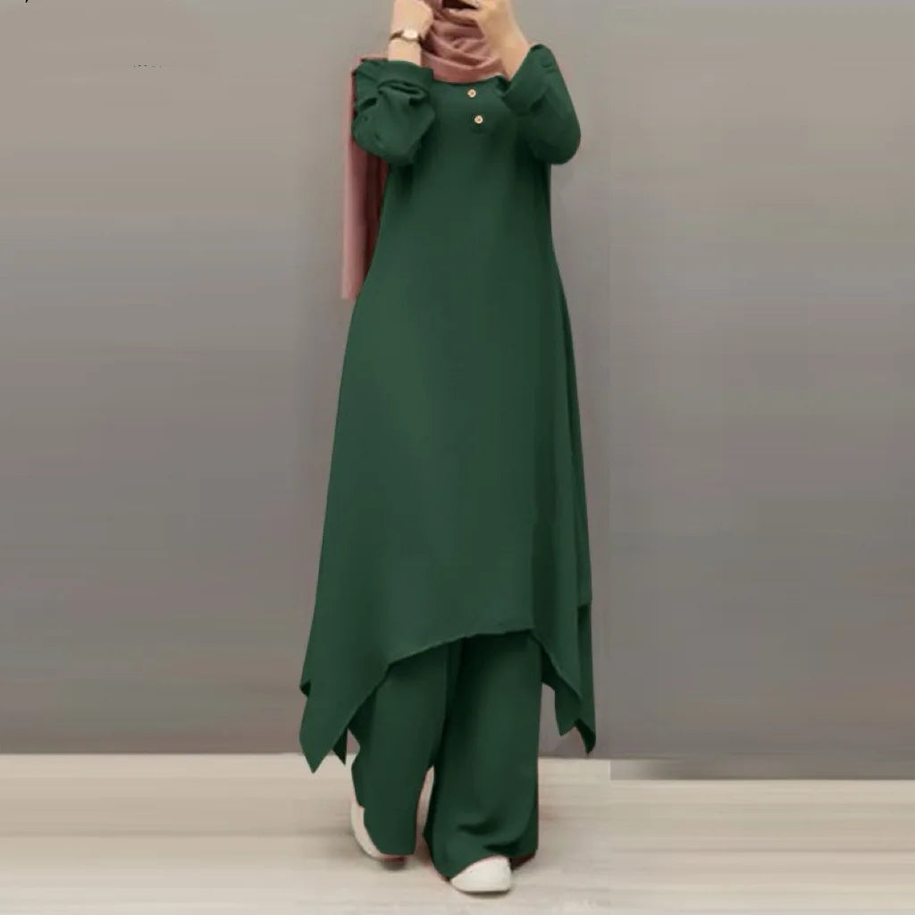 Eid muslimische Frauen Blusen Kleid weites Bein Hosen Set 2 Stück Musulman Ensemble Dubai lässig arabische Ramadan Kaftan 2024 Outfit Anzüge.