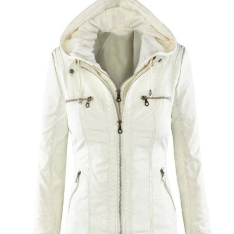 Kunstlederjacke Damen 2025, Khaki, Winter-Motorradjacke, Gothic-Kapuzenpullover, Oberbekleidung, Kunstleder, PU, Basic-Jackenmantel.