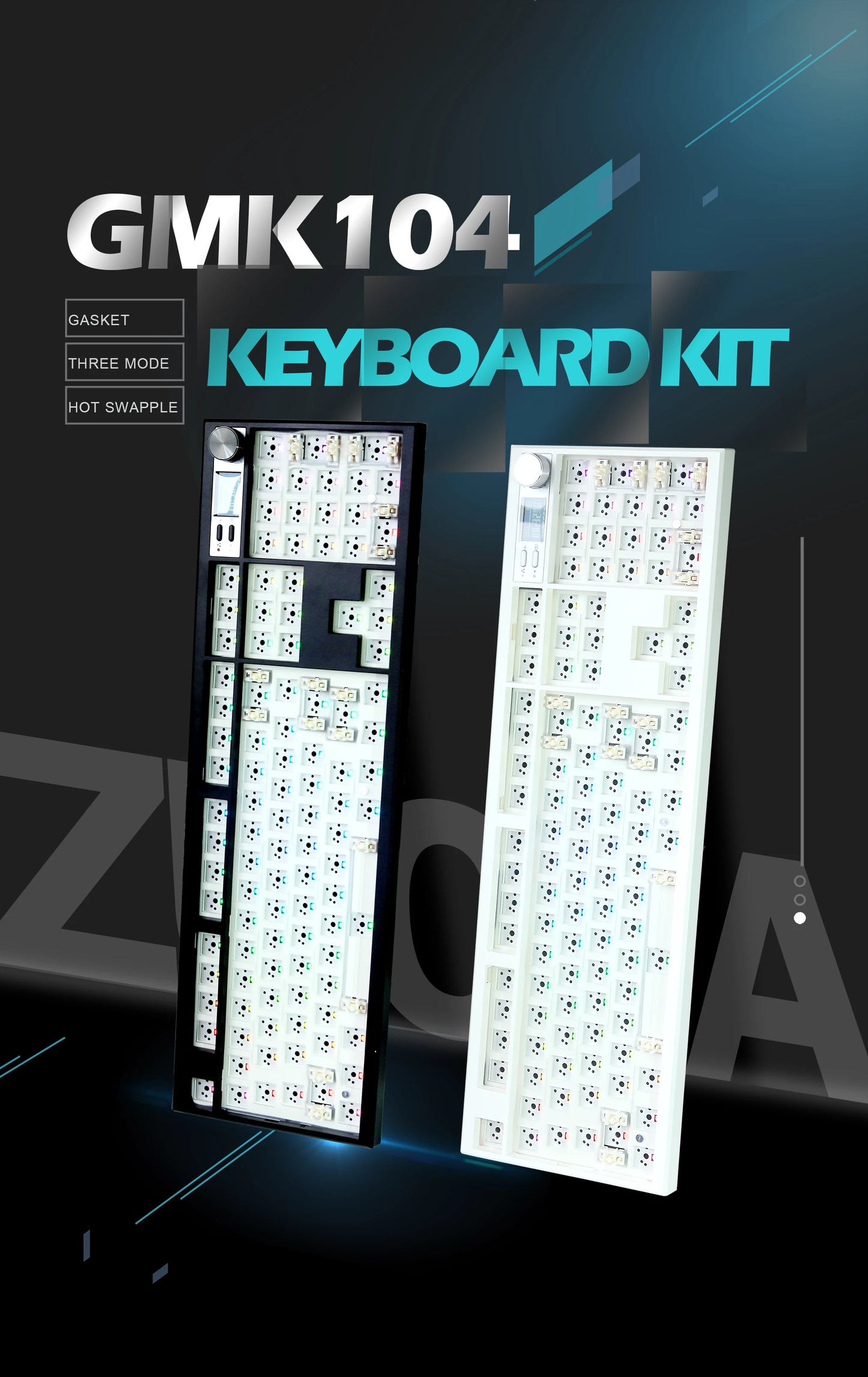 GMK104 Mechanical Keyboard Kit Three Mode Gaming Keyboard Hot Swap  Backlit Gasket Structure This VIA with display screen.