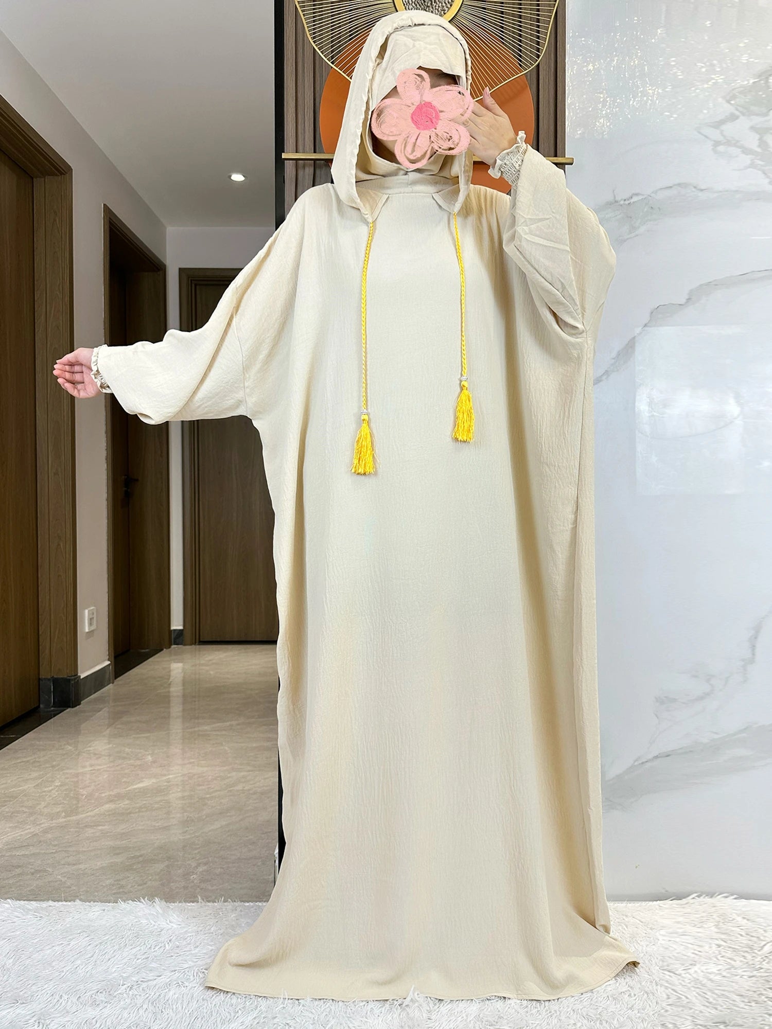 Muslim Abaya Solid Cotton Pullover Two Hat Women Eid Hooded Long Maxi Dress Turkey Kaftan Arab Robe Islamic Hijab Dubai Clothing.