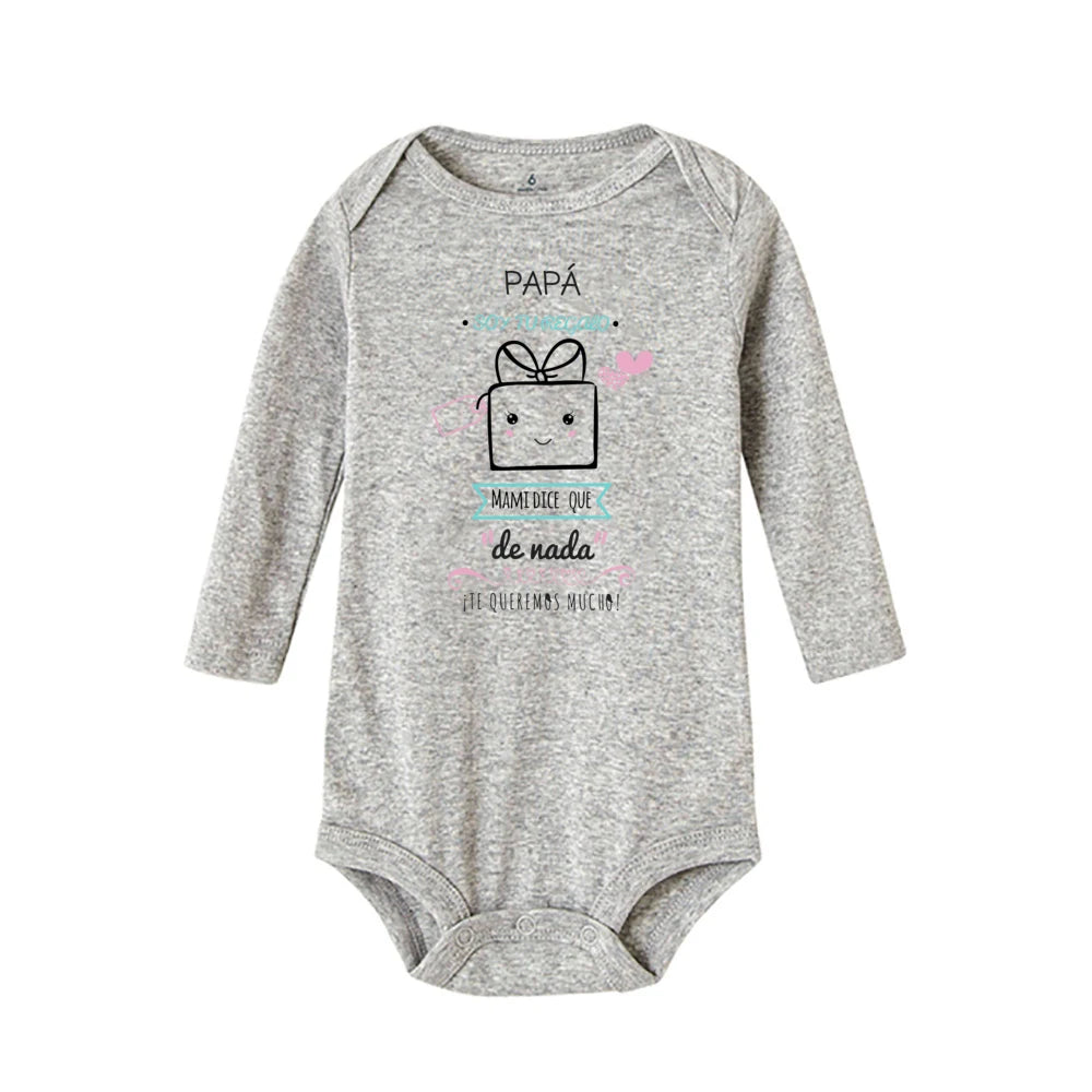 Papa, ich bin dein Geschenk, Baby-Body, Spanien, Vatertag, Jungen- und Mädchen-Säuglingsspielanzug, langärmelig, warmer Overall, bestes Geschenk zum Vatertag.